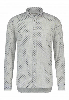 Katoenen-overhemd-met-all-over-print---grijsblauw/wit