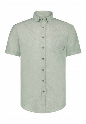 Korte-mouw-overhemd-van-een-linnen-mix---wit/mosgroen