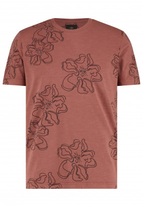 Jersey-T-shirt-met-print-en-ronde-hals---koraal-uni