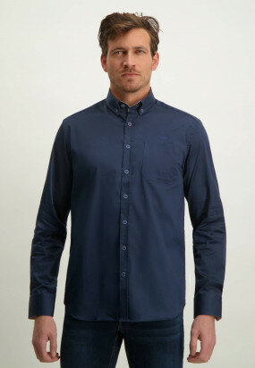 Regular-fit-overhemd-met-borstzak---donkerblauw-uni